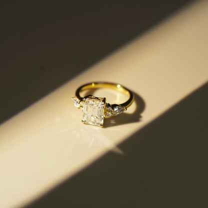Emerald Cut Cluster Lab-Grown Diamond Engagement Ring