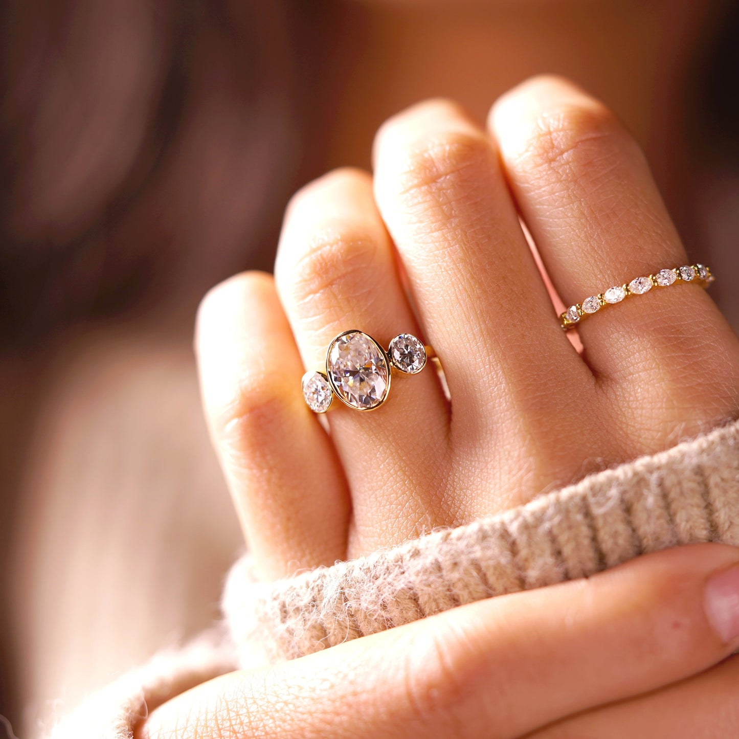 Oval Cut Three Stone Lab-Grown Diamond Engagement Ring