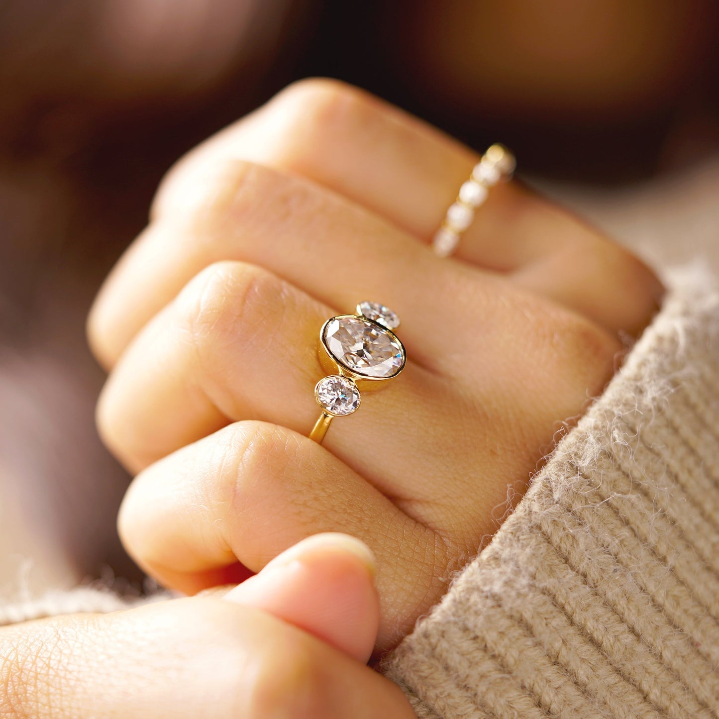 Oval Cut Three Stone Lab-Grown Diamond Engagement Ring