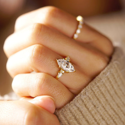 Marquise Cut Cluster Lab-Grown Diamond Engagement Ring