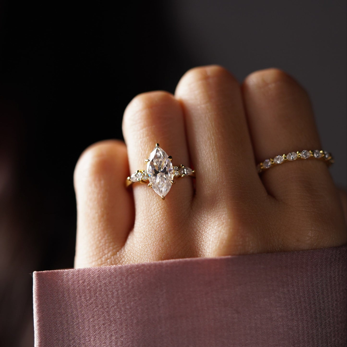 Marquise Cut Cluster Lab-Grown Diamond Engagement Ring