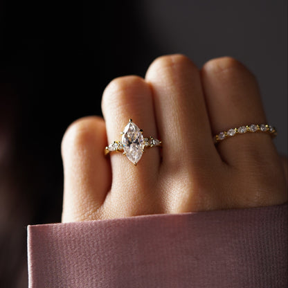Marquise Cut Cluster Lab-Grown Diamond Engagement Ring