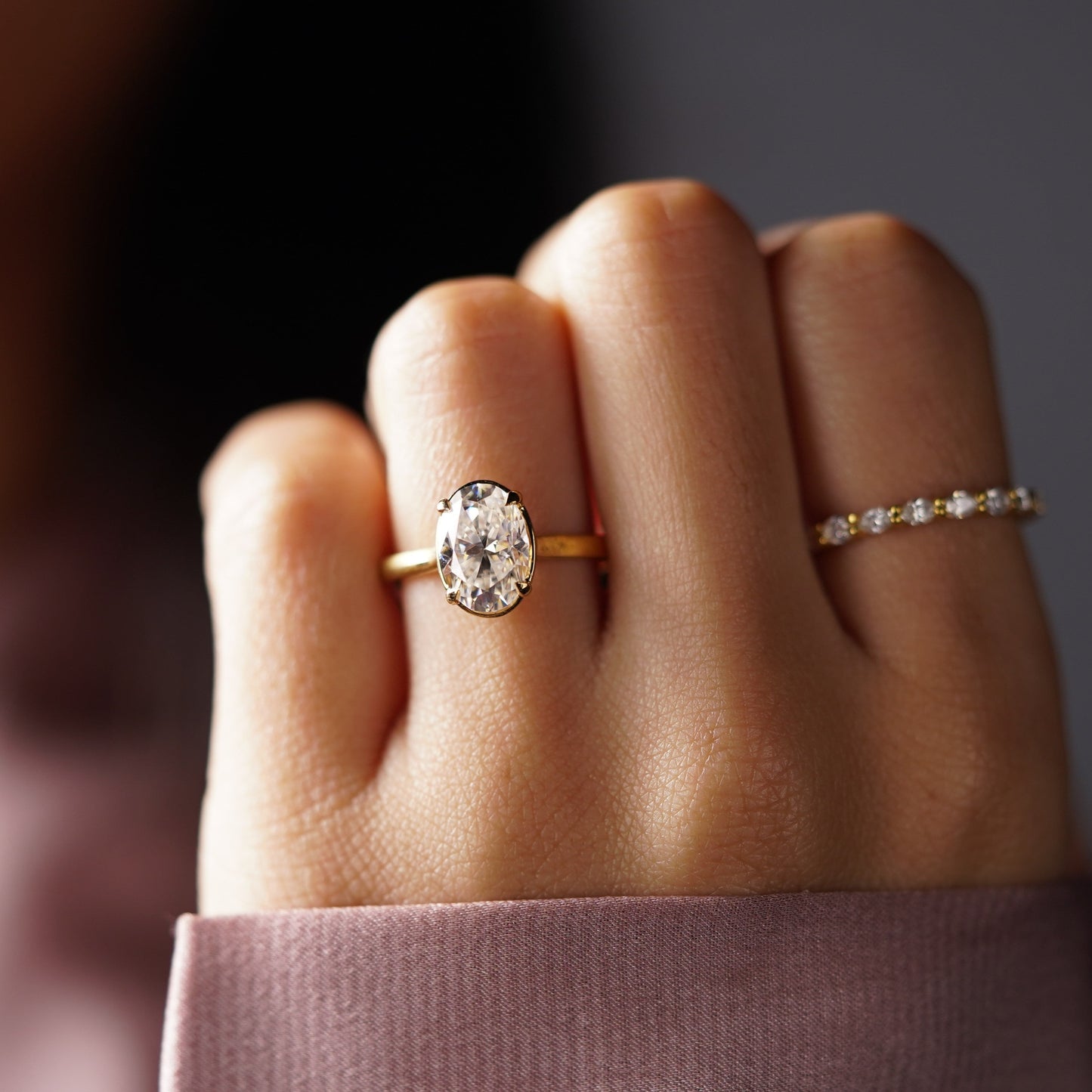 Oval Cut Solitaire Cathedral Lab-Grown Diamond Engagement Ring
