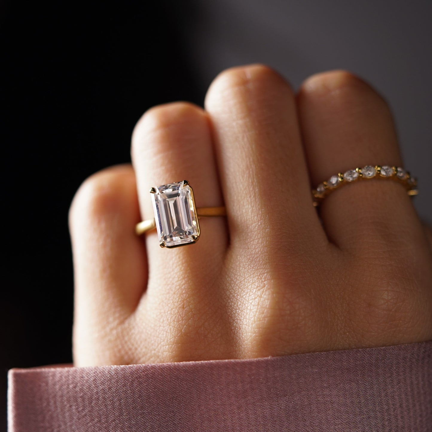 Emerald Cut Solitaire Cathedral Lab-Grown Diamond Engagement Ring