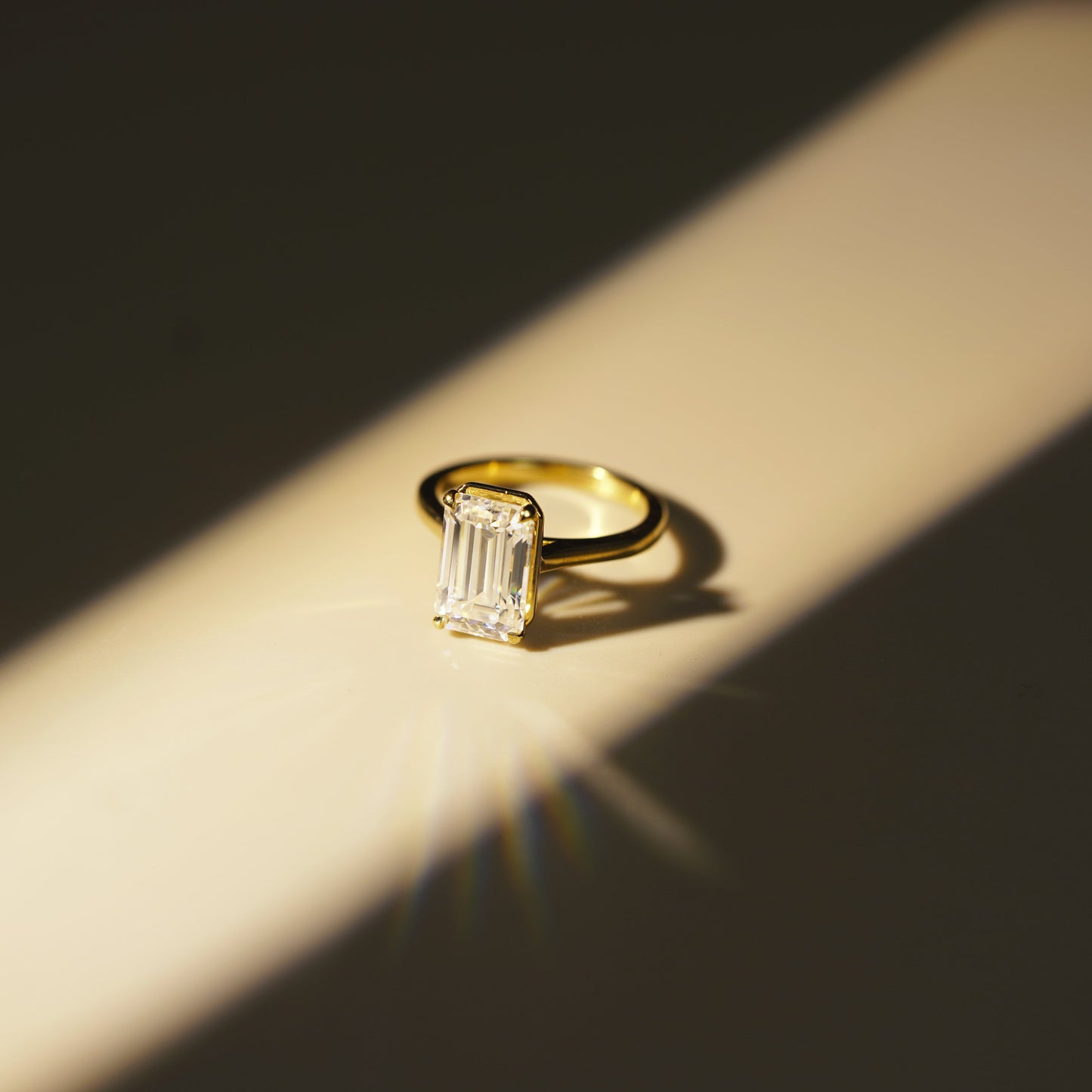 Emerald Cut Solitaire Cathedral Lab-Grown Diamond Engagement Ring