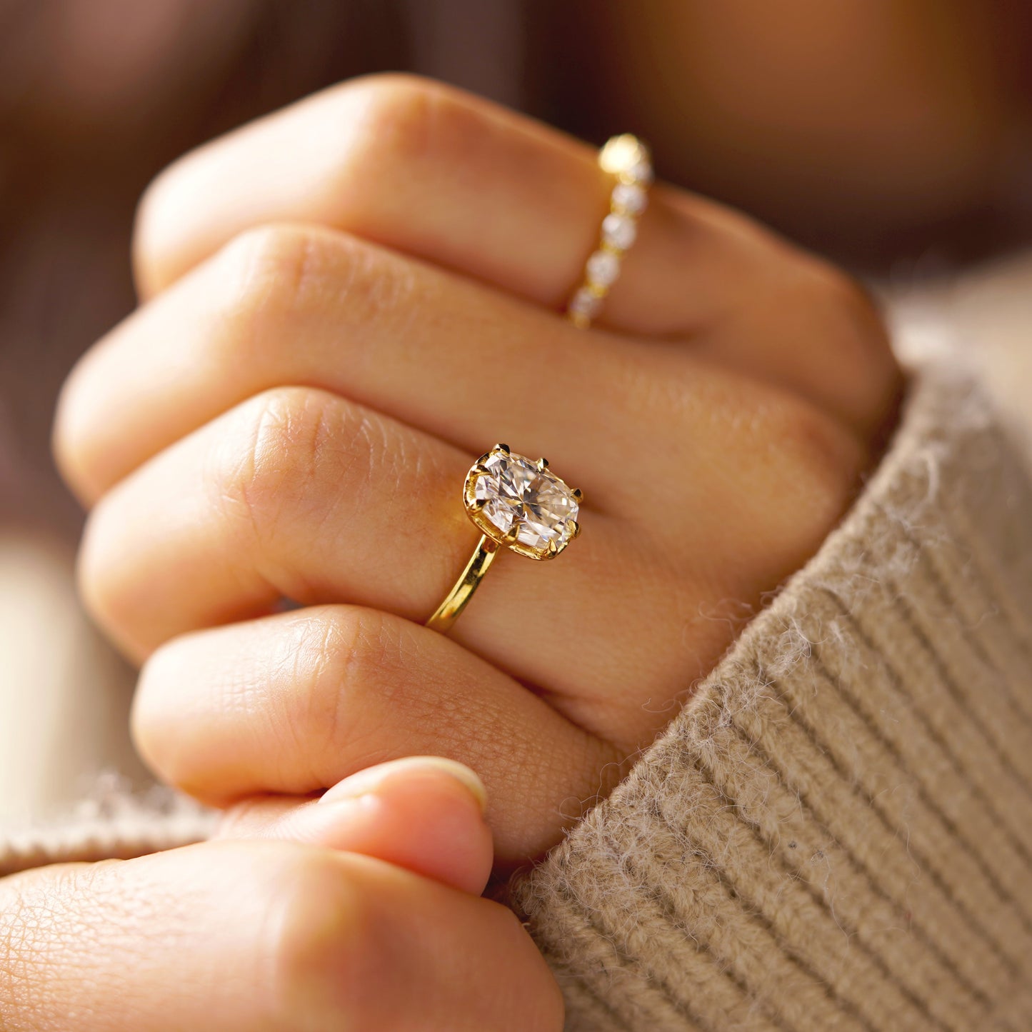 Elongated Cushion Cut Solitaire Lab-Grown Diamond Engagement Ring