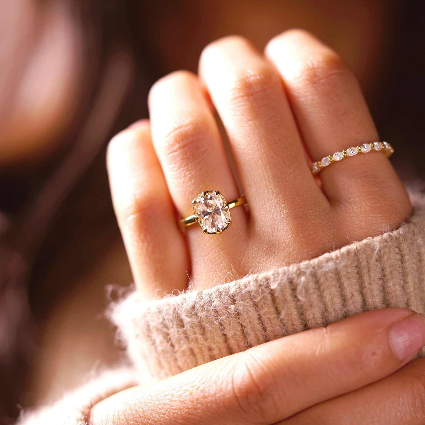 Elongated Cushion Cut Solitaire Lab-Grown Diamond Engagement Ring