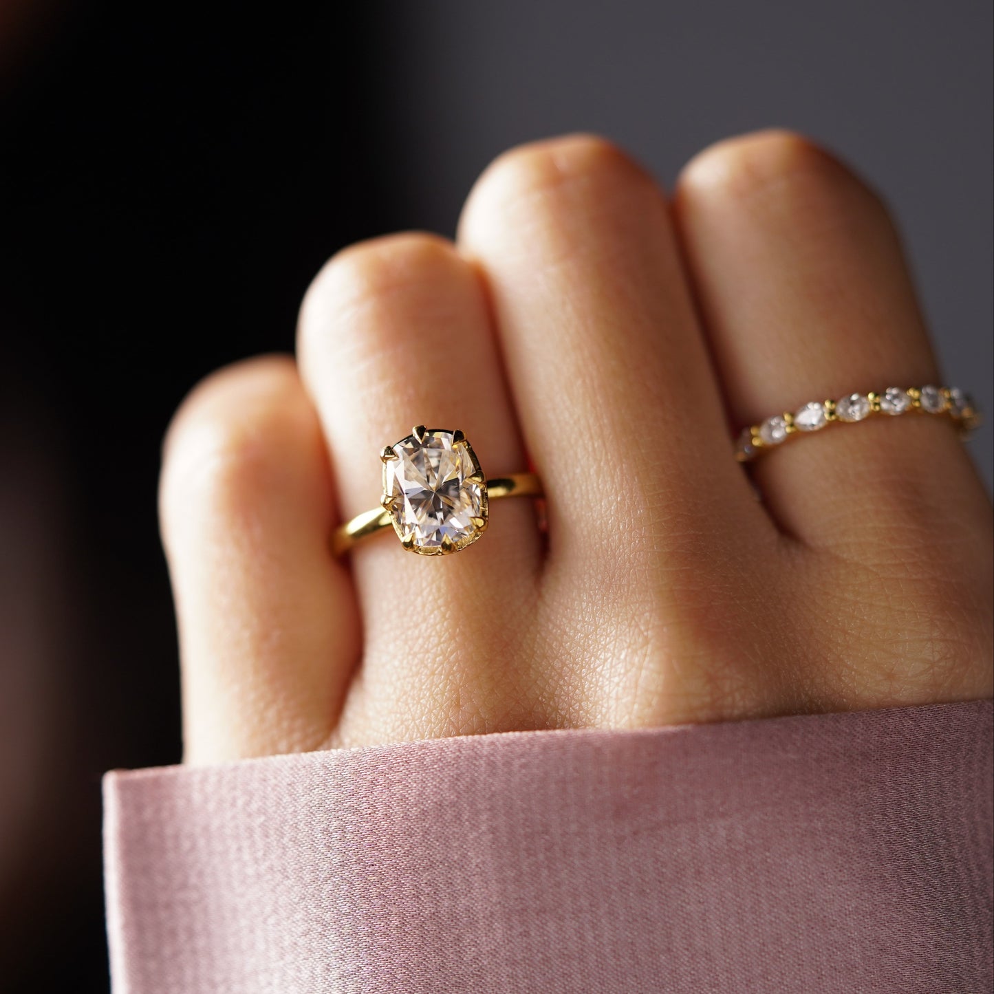 Elongated Cushion Cut Solitaire Lab-Grown Diamond Engagement Ring