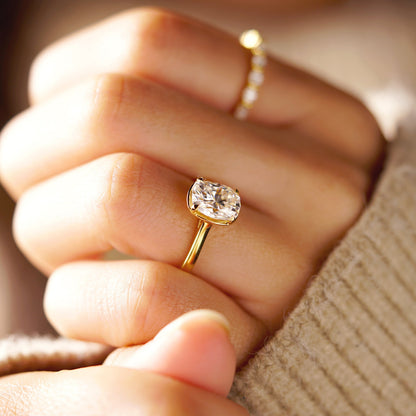 Elongated Cushion Cut Solitaire Cathedral Lab-Grown Diamond Engagement Ring