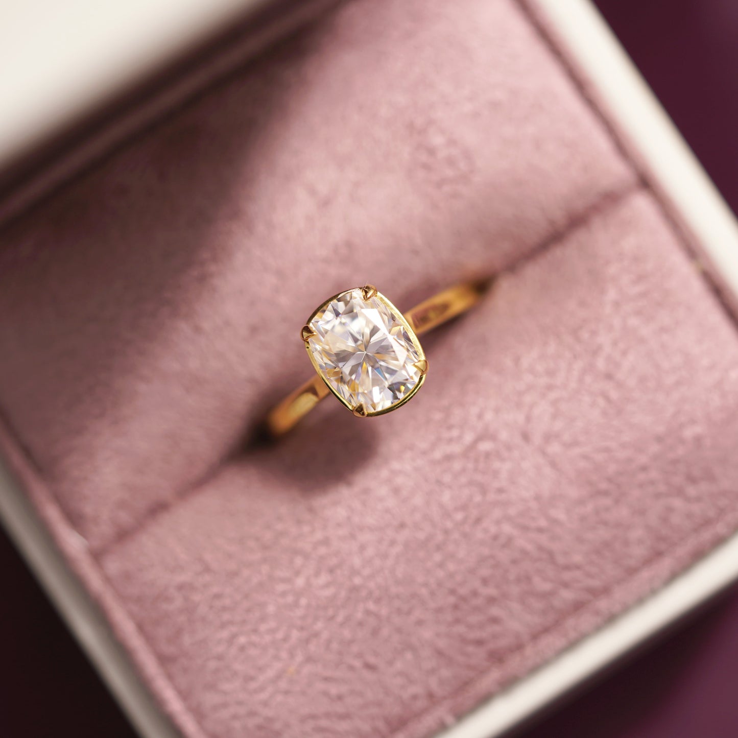 Elongated Cushion Cut Solitaire Cathedral Lab-Grown Diamond Engagement Ring