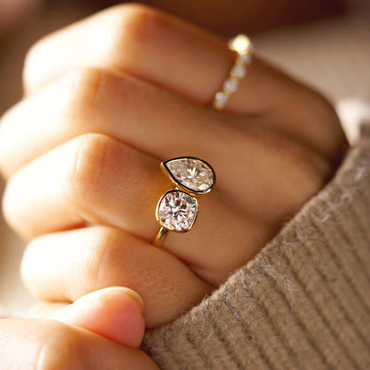 3.5 TCW Cushion & Pear Cut Toi Et Moi Lab-Grown Diamond Engagement Ring