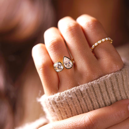 3.5 TCW Cushion & Pear Cut Toi Et Moi Lab-Grown Diamond Engagement Ring