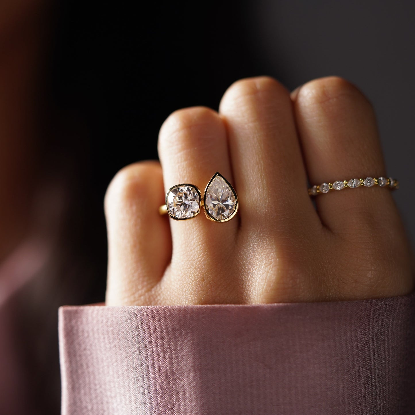 3.5 TCW Cushion & Pear Cut Toi Et Moi Lab-Grown Diamond Engagement Ring
