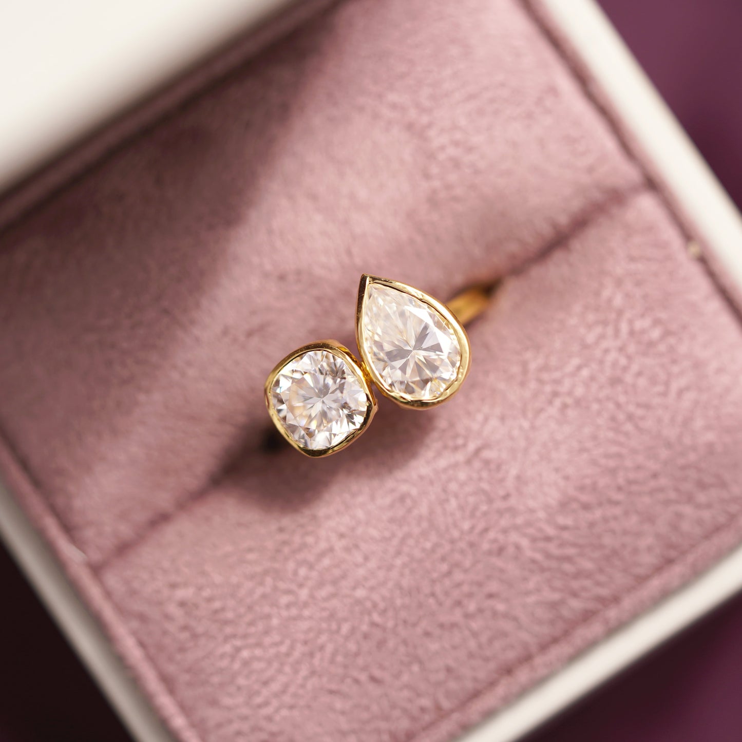 3.5 TCW Cushion & Pear Cut Toi Et Moi Lab-Grown Diamond Engagement Ring