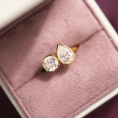 3.5 TCW Cushion & Pear Cut Toi Et Moi Lab-Grown Diamond Engagement Ring