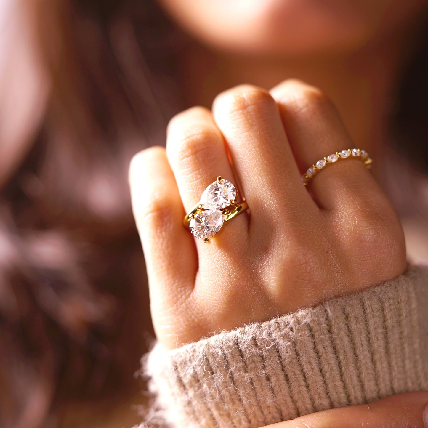 3.5 TCW Pear Cut Toi Et Moi Lab-Grown Diamond Engagement Ring