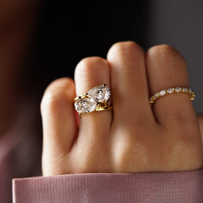 3.5 TCW Pear Cut Toi Et Moi Lab-Grown Diamond Engagement Ring