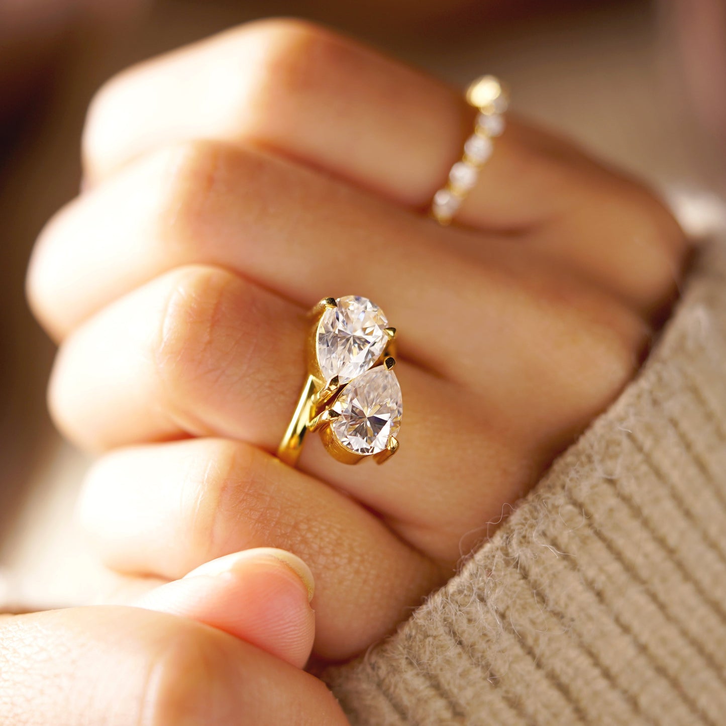 3.5 TCW Pear Cut Toi Et Moi Lab-Grown Diamond Engagement Ring