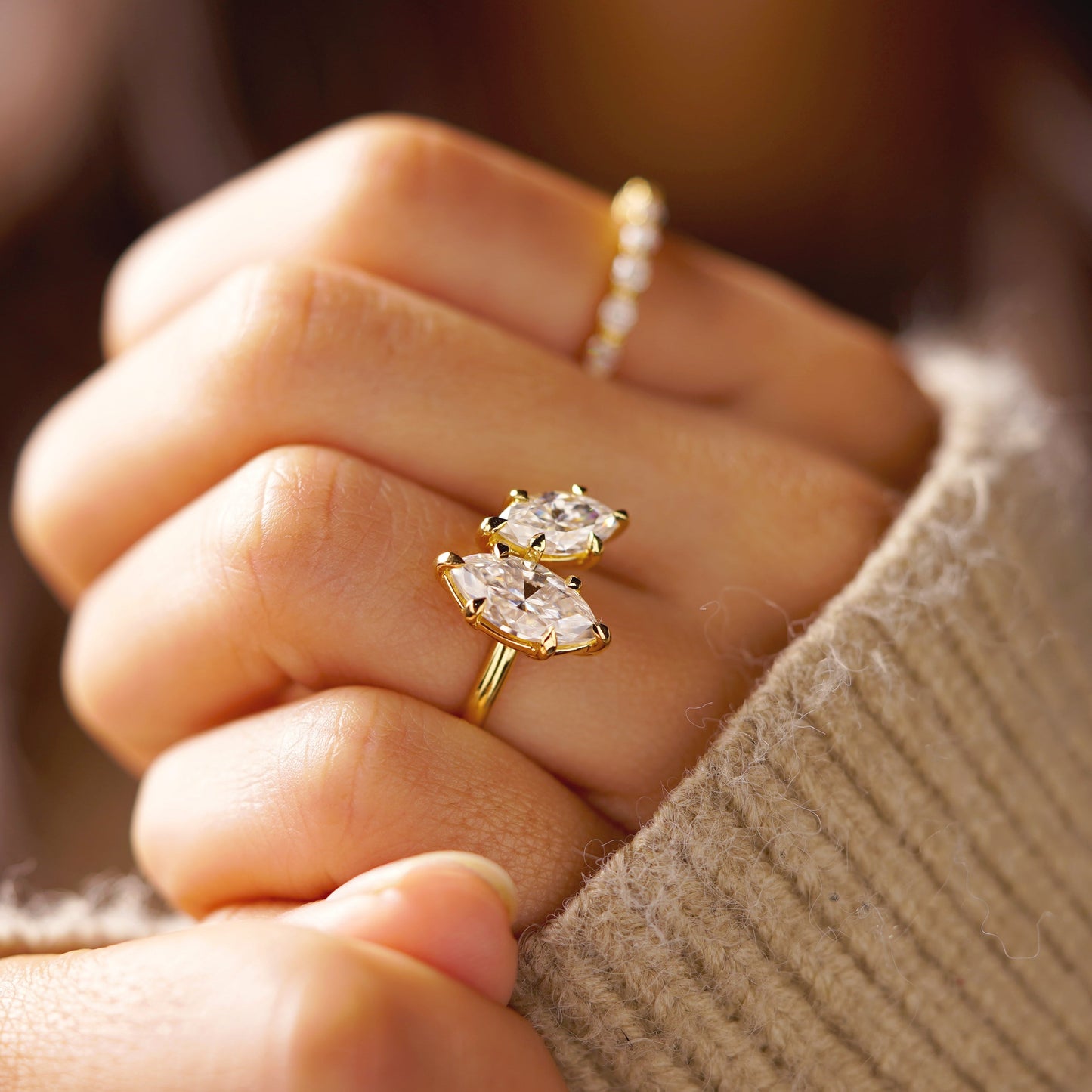 2.25 TCW Marquise Cut Toi Et Moi Lab-Grown Diamond Engagement Ring