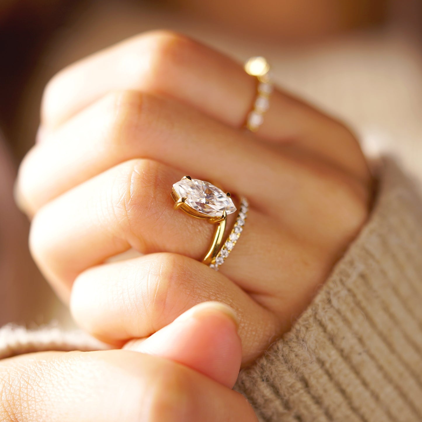 Marquise Cut Pave Lab-Grown Diamond Engagement Ring