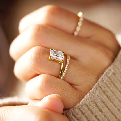 Emerald Cut Pave Lab-Grown Diamond Engagement Ring