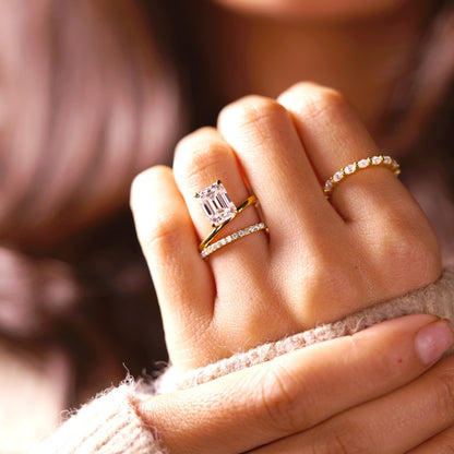 Emerald Cut Pave Lab-Grown Diamond Engagement Ring