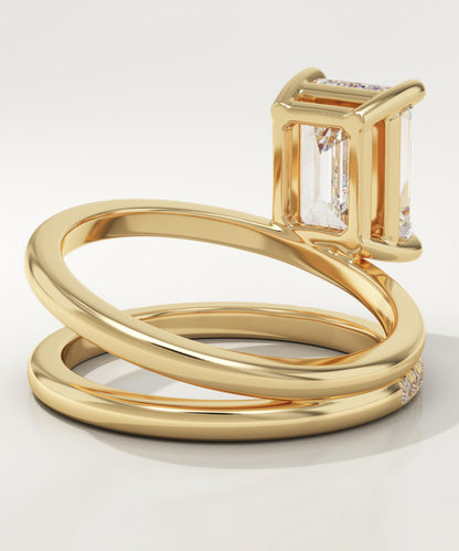 Emerald Cut Pave Lab-Grown Diamond Engagement Ring