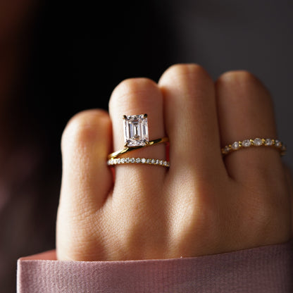 Emerald Cut Pave Lab-Grown Diamond Engagement Ring