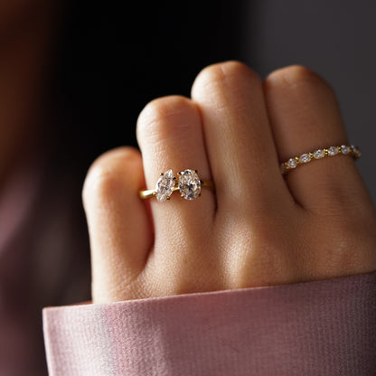 1.25 TCW Oval & Marquise Cut Toi Et Moi Lab-Grown Diamond Engagement Ring