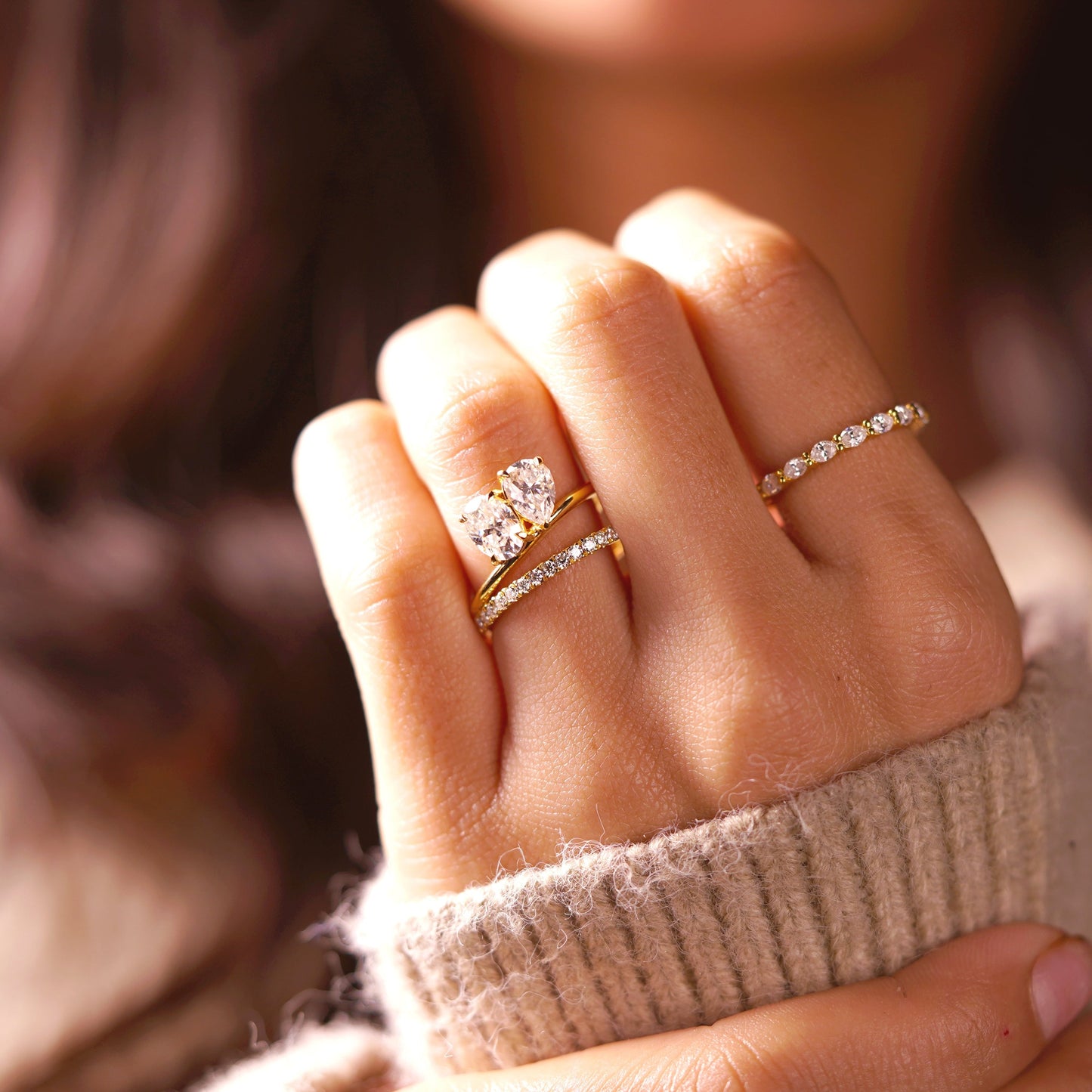 1.5 TCW Oval & Pear Cut Toi Et Moi Pave Lab-Grown Diamond Engagement Ring