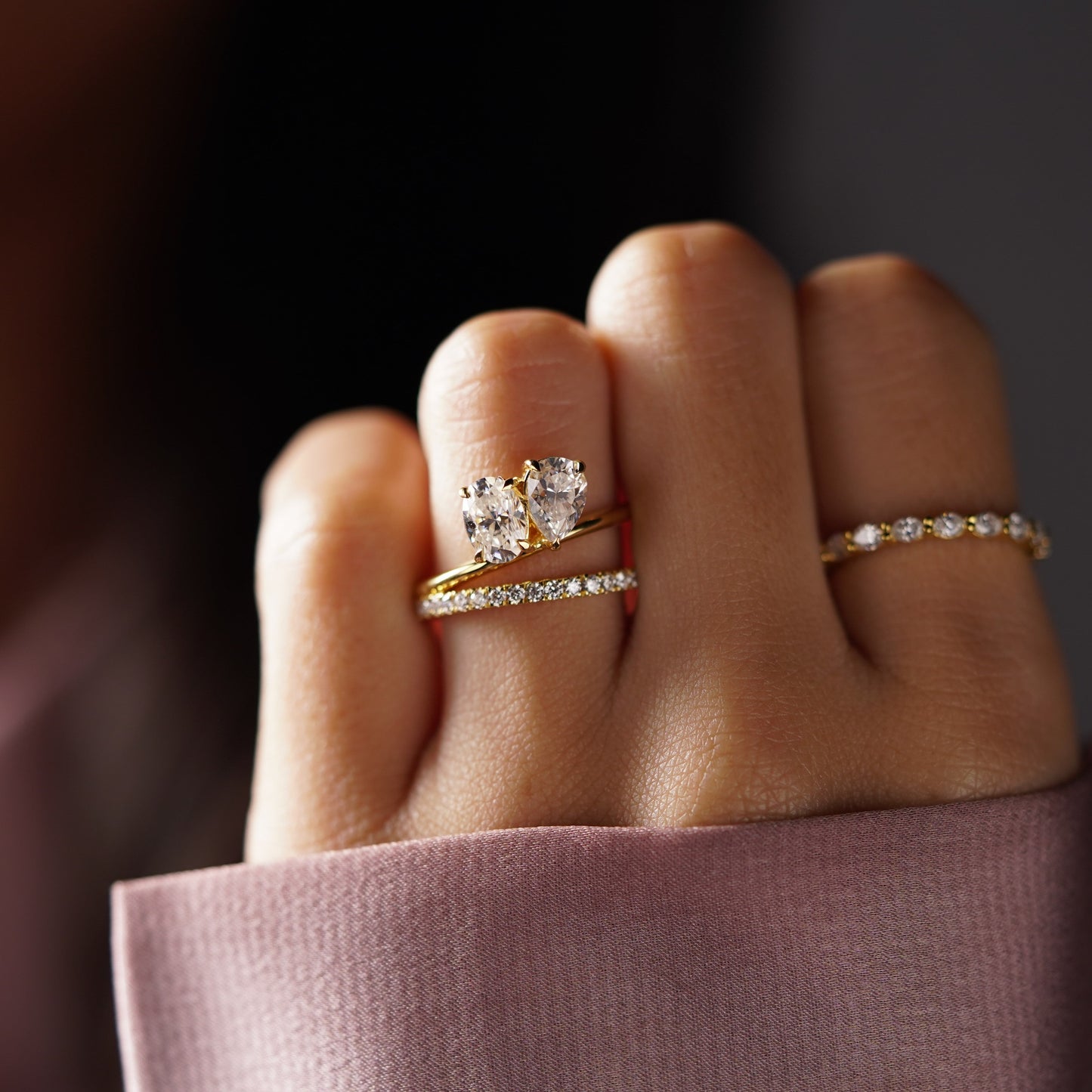 1.5 TCW Oval & Pear Cut Toi Et Moi Pave Lab-Grown Diamond Engagement Ring