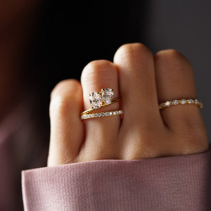 1.5 TCW Oval & Pear Cut Toi Et Moi Pave Lab-Grown Diamond Engagement Ring