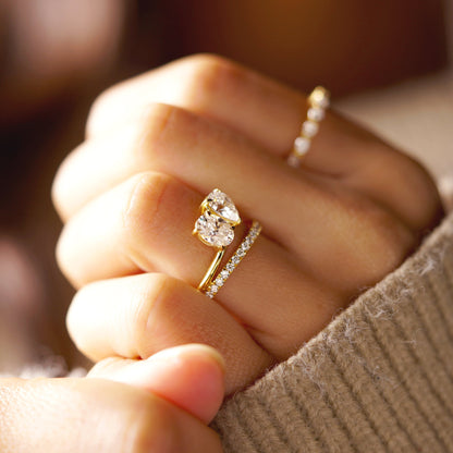 1.5 TCW Oval & Pear Cut Toi Et Moi Pave Lab-Grown Diamond Engagement Ring