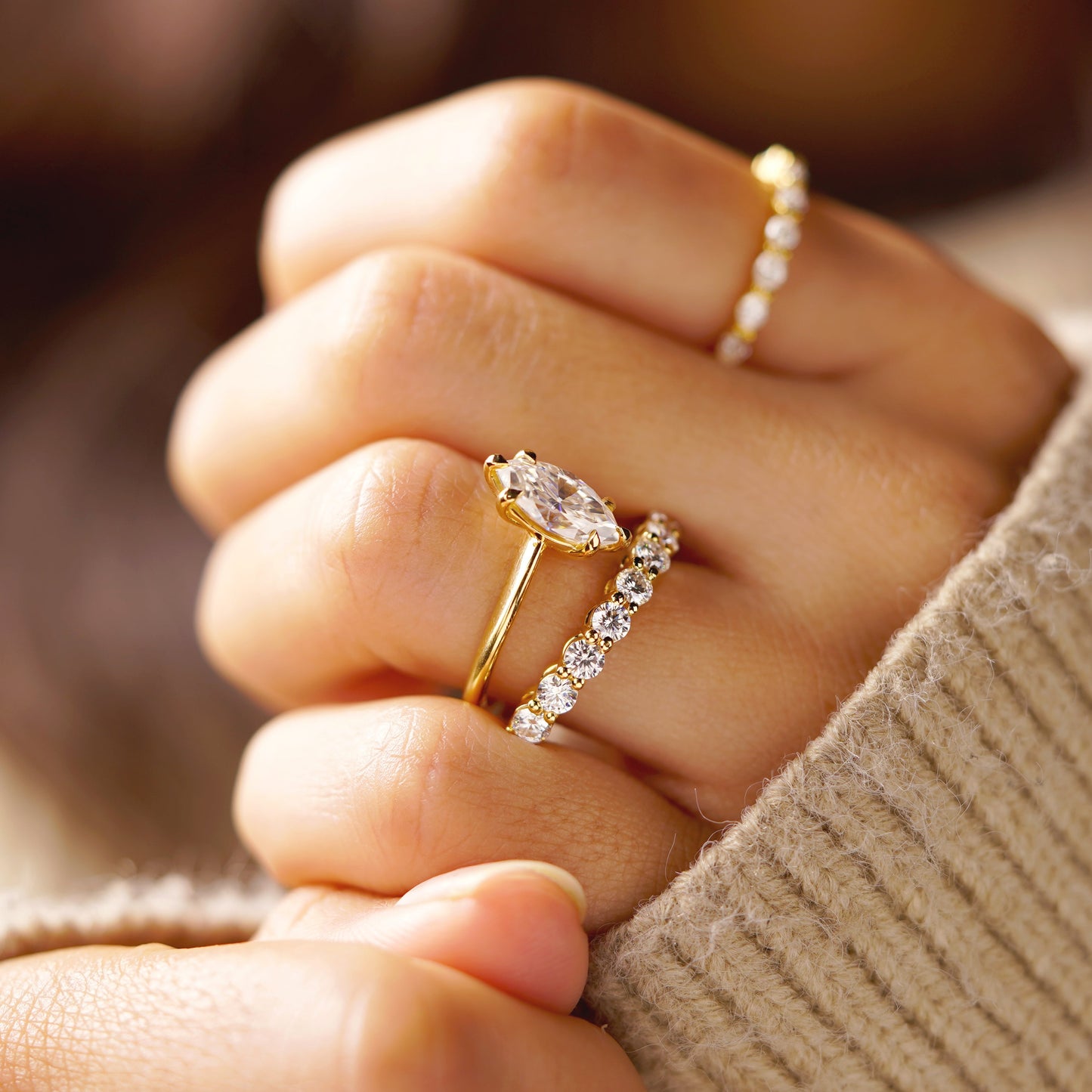 Marquise Cut Pave Lab-Grown Diamond Engagement Ring