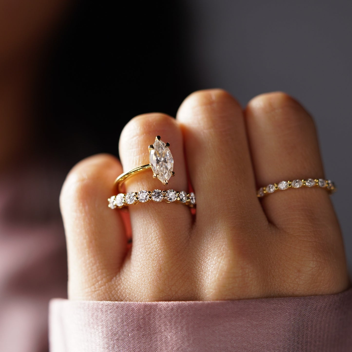 Marquise Cut Pave Lab-Grown Diamond Engagement Ring