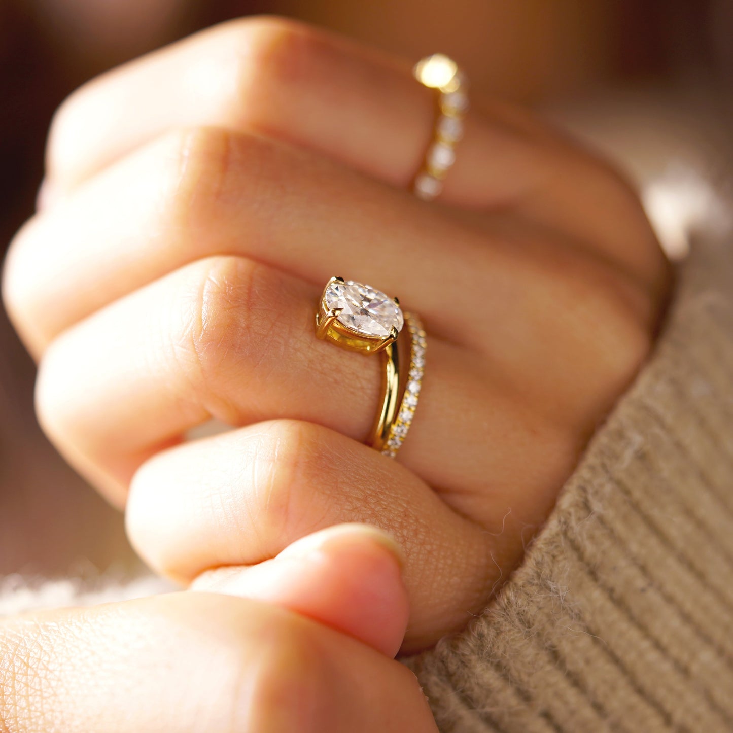 Oval Cut Double Band Pave Lab-Grown Diamond Engagement Ring