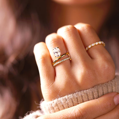 Oval Cut Double Band Pave Lab-Grown Diamond Engagement Ring