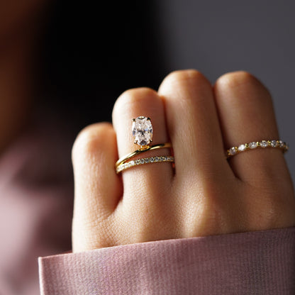 Oval Cut Double Band Pave Lab-Grown Diamond Engagement Ring