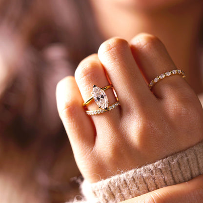 Marquise Cut Pave Double Band Lab-Grown Diamond Engagement Ring
