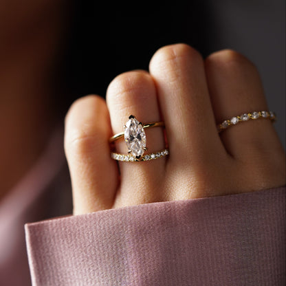 Marquise Cut Pave Double Band Lab-Grown Diamond Engagement Ring