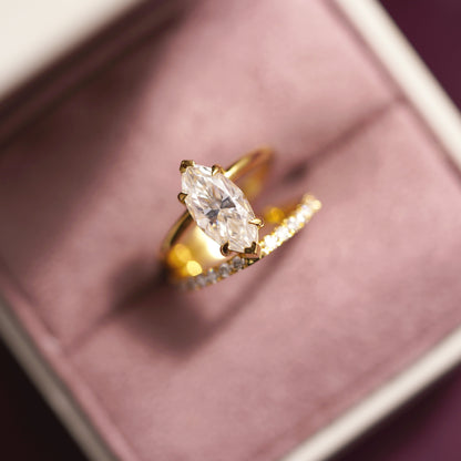 Marquise Cut Pave Double Band Lab-Grown Diamond Engagement Ring