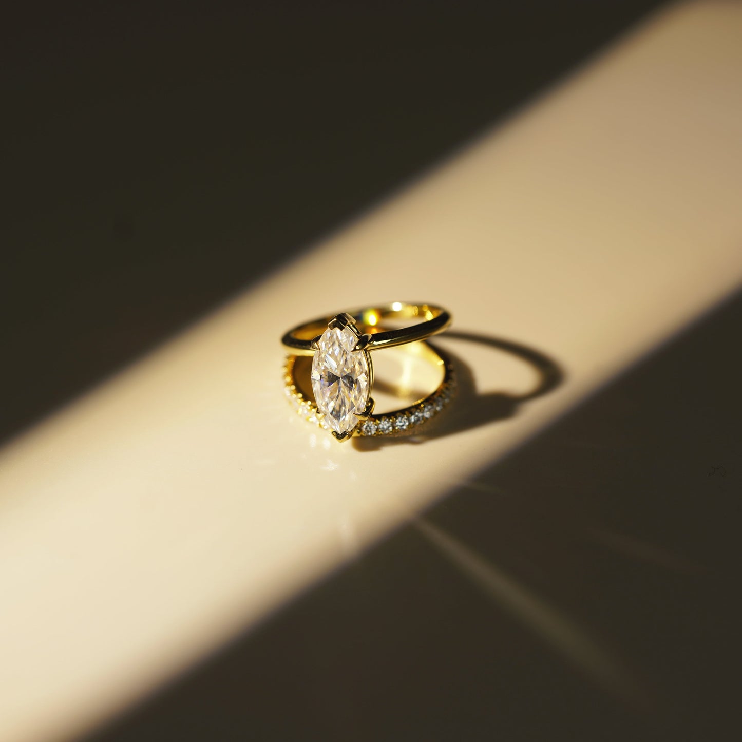 Marquise Cut Pave Double Band Lab-Grown Diamond Engagement Ring