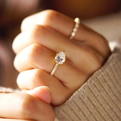 East West Pear Cut Half Pave Lab-Grown Diamond Engagement Ring