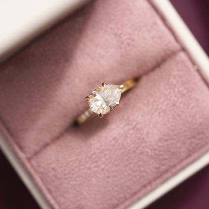 East West Pear Cut Half Pave Lab-Grown Diamond Engagement Ring