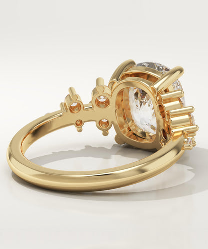 Elongated Cushion Cut Cluster Lab-Grown Diamond Engagement Ring