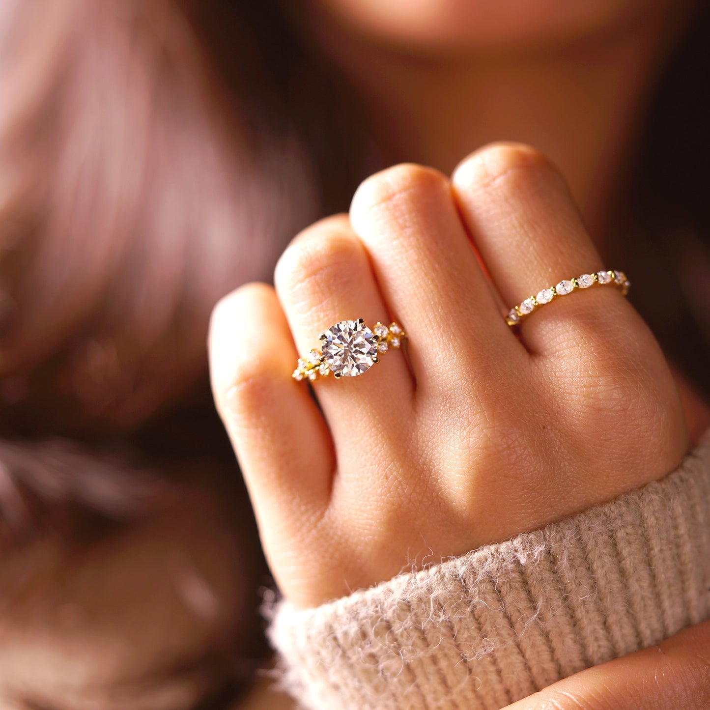 Round Cut Cluster Lab-Grown Diamond Engagement Ring
