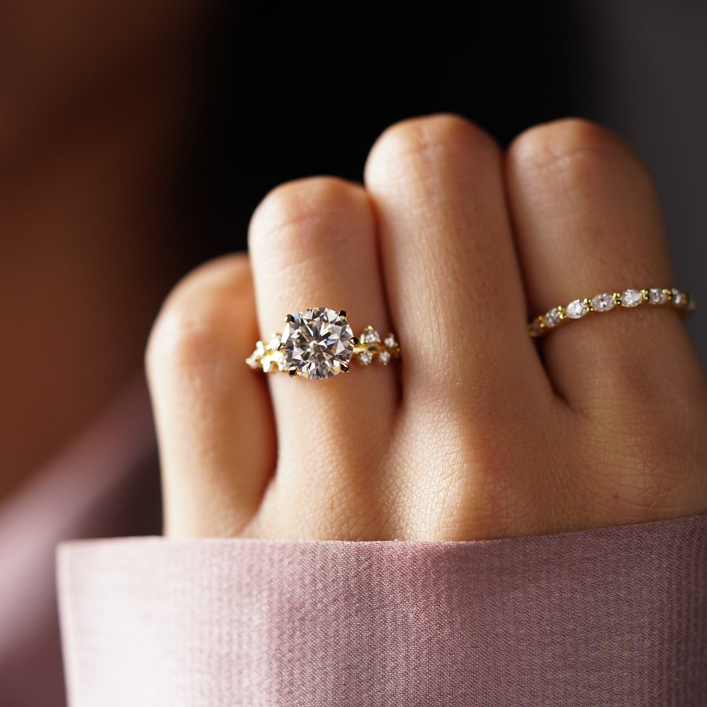 Round Cut Cluster Lab-Grown Diamond Engagement Ring