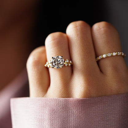 Round Cut Cluster Lab-Grown Diamond Engagement Ring