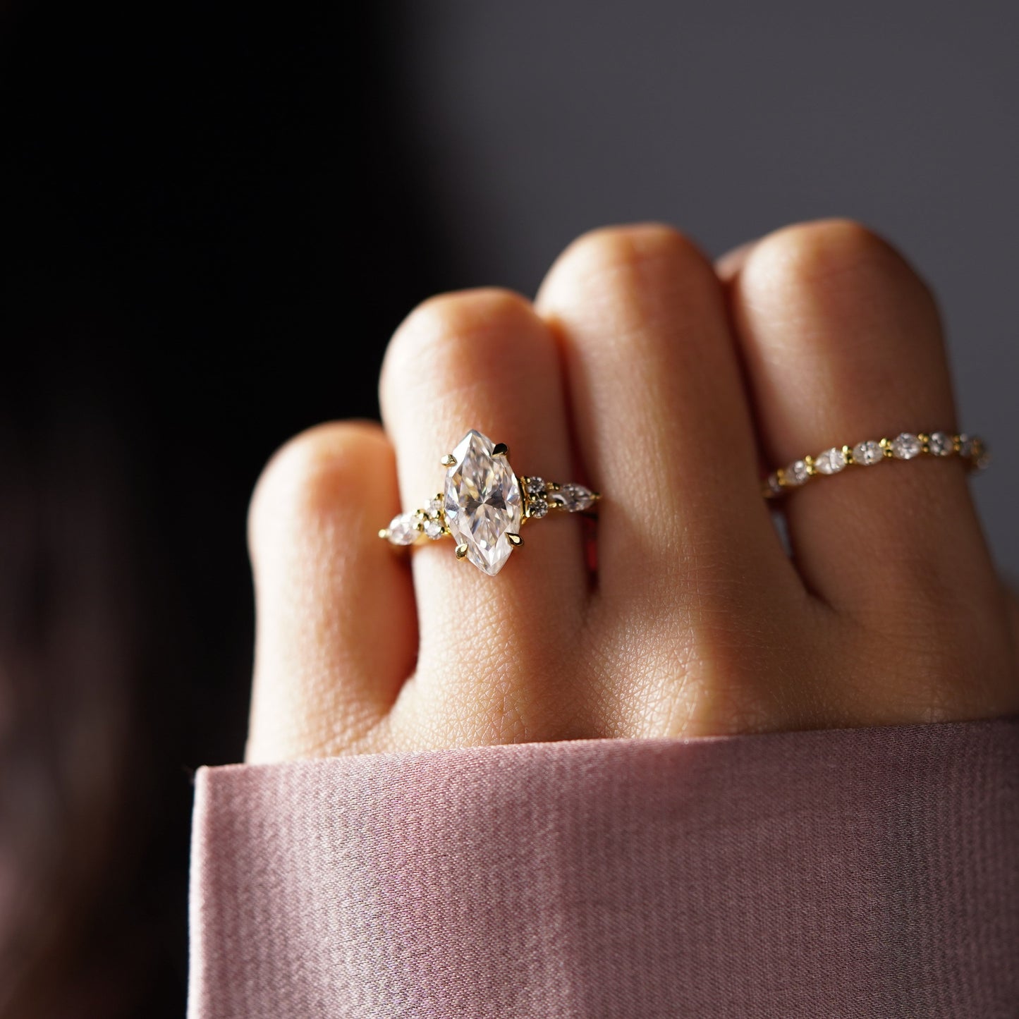 Marquise Cut Cluster Lab-Grown Diamond Engagement Ring