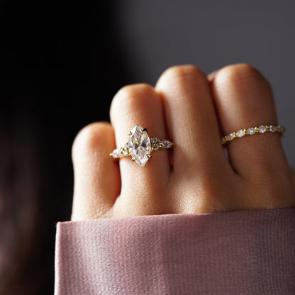 Marquise Cut Cluster Lab-Grown Diamond Engagement Ring